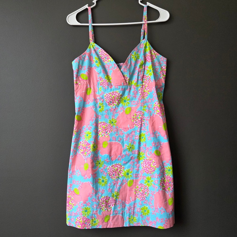Vintage Lilly Pulitzer White Label Elefrance Print Mini Shift Dress Size 10